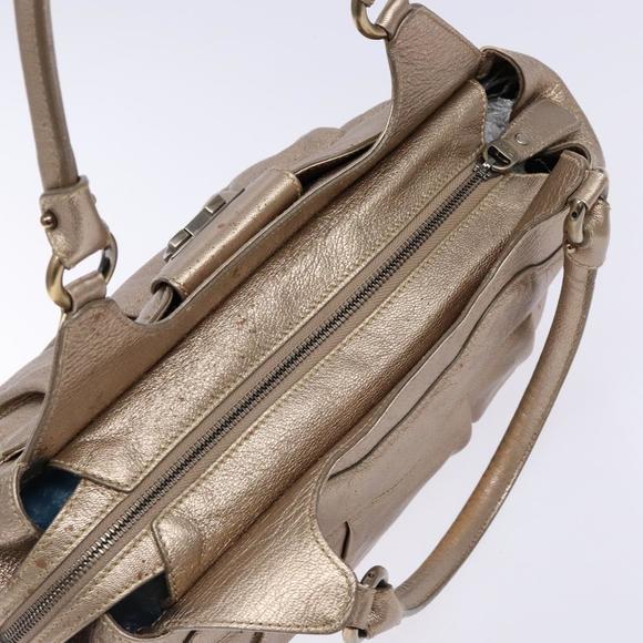 Salvatore Ferragamo Gancini Hand Bag Leather Gold Auth 136922